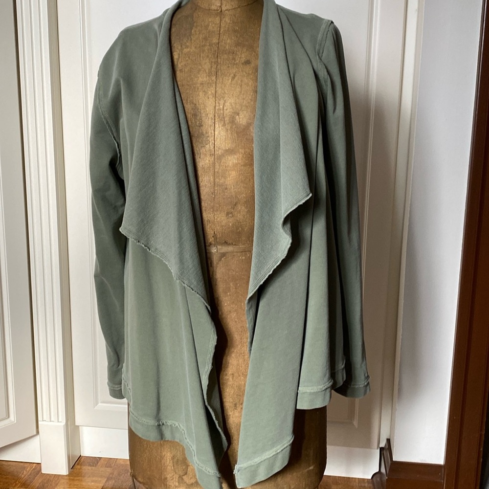 Green Waterfall Cardigan with Draped Collar
